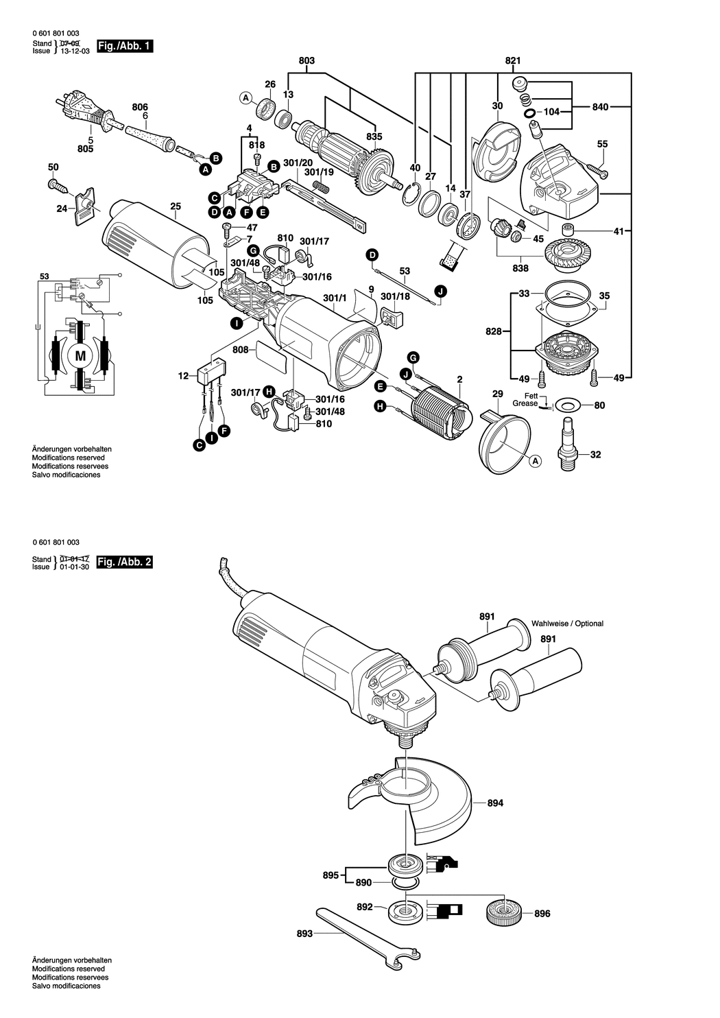 Bosch GWS 9-125 / 0601801003 / EU 230 Volt Spare Parts