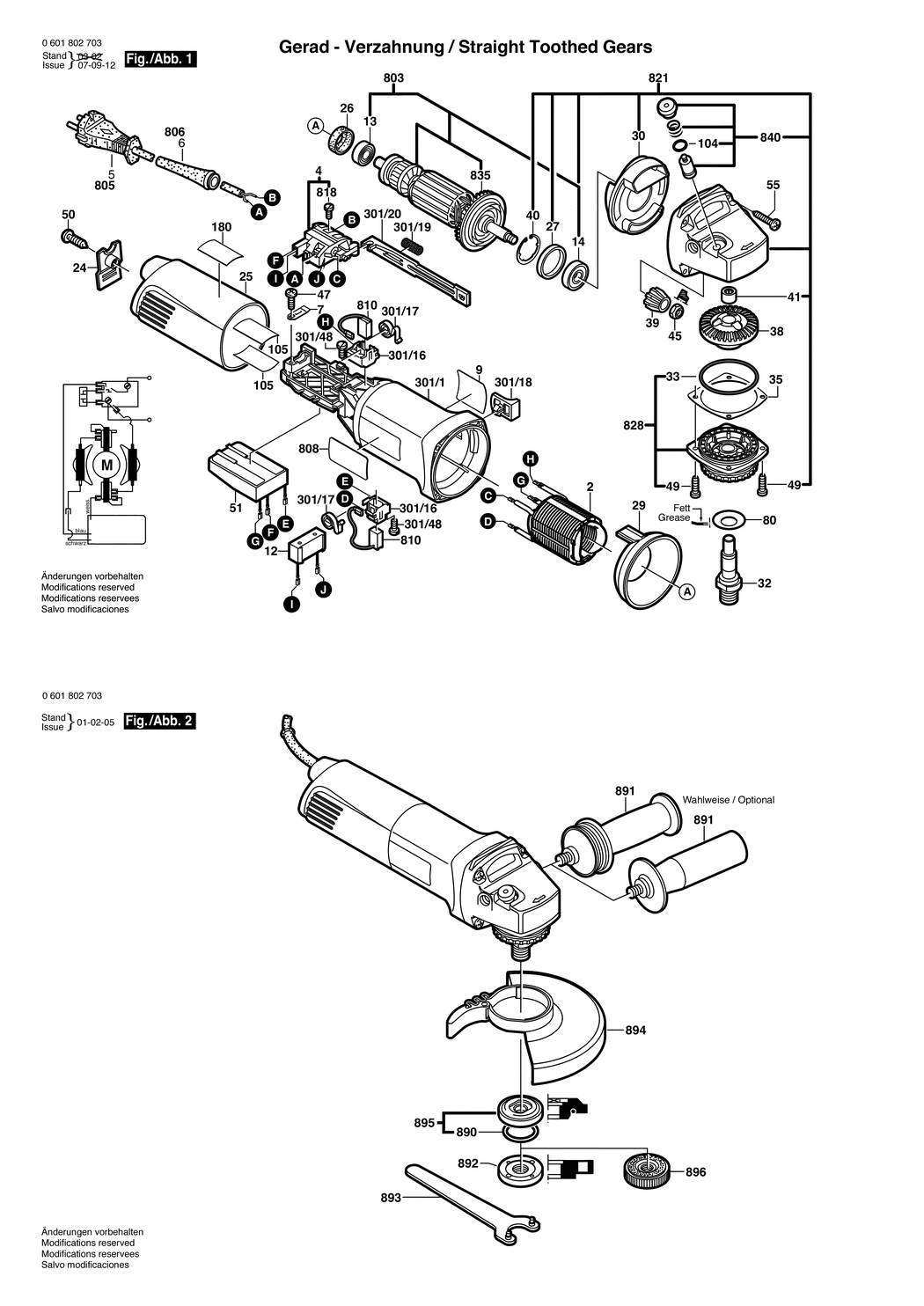 Bosch GWS 10-125C / 0601802732 / CH 230 Volt Spare Parts