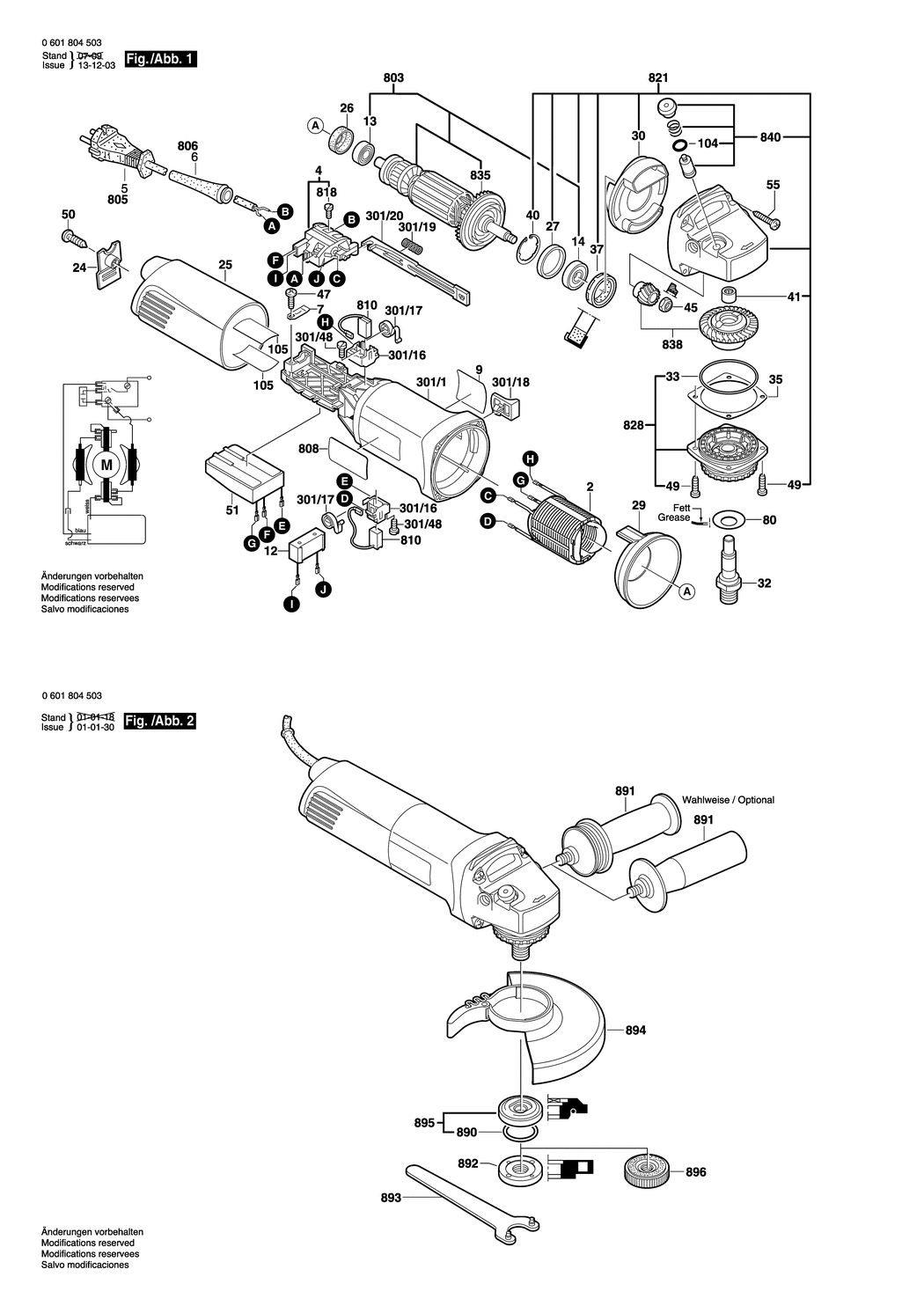 Bosch GWS 14-125C / 0601804572 / CH 230 Volt Spare Parts