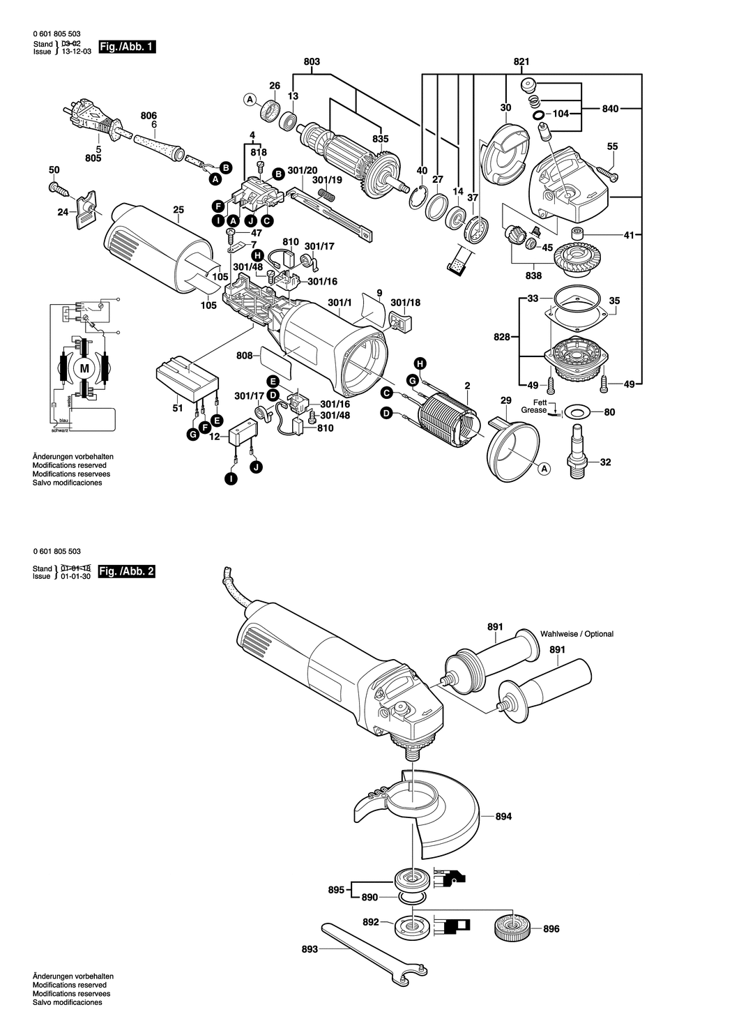 Bosch GWS 14-125CE / 0601805503 / EU 230 Volt Spare Parts