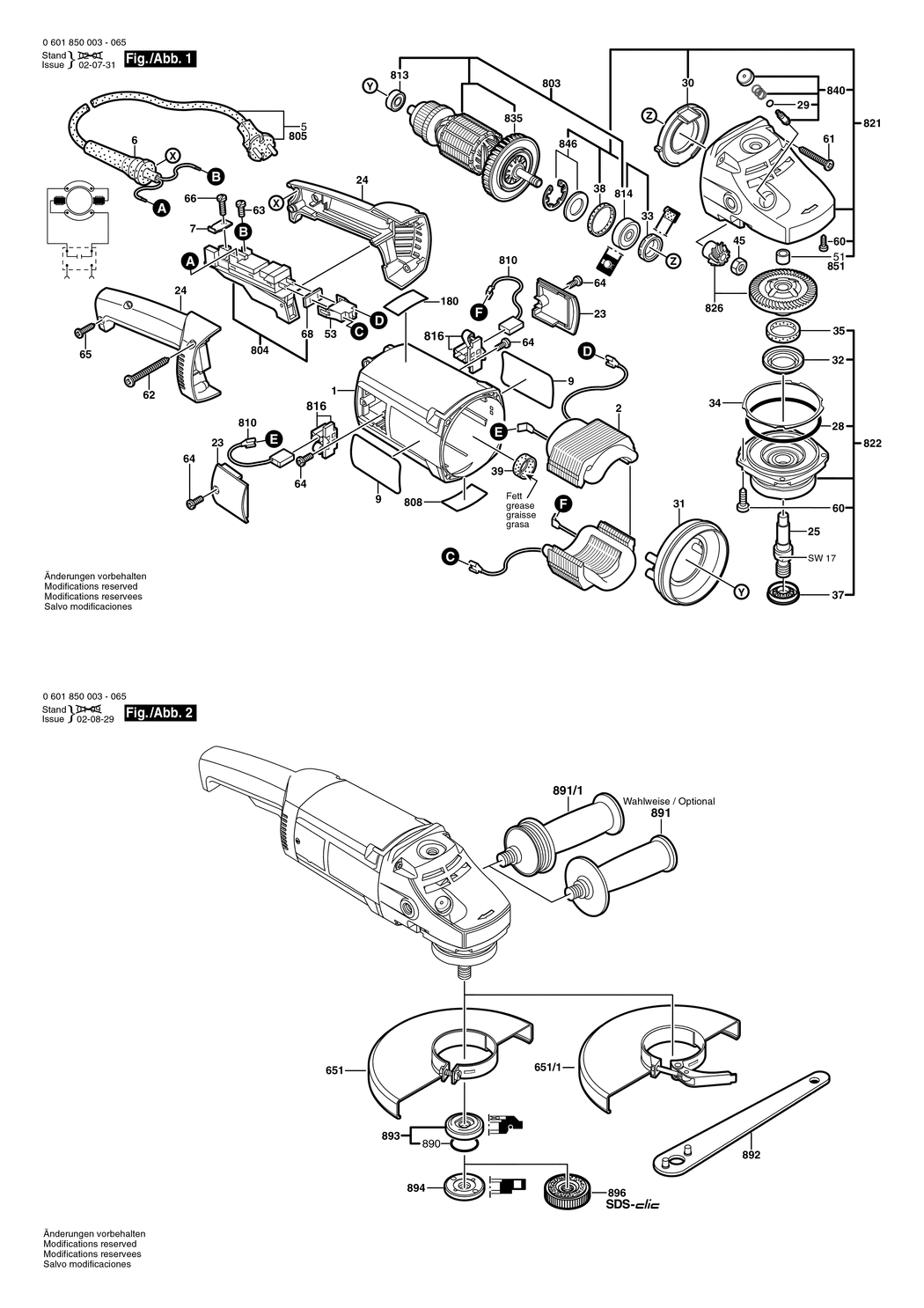 Bosch GWS 20-230 H / 0601850003 / EU 230 Volt Spare Parts