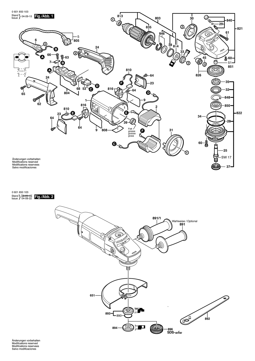 Bosch GWS 20-230 H / 0601850103 / EU 230 Volt Spare Parts