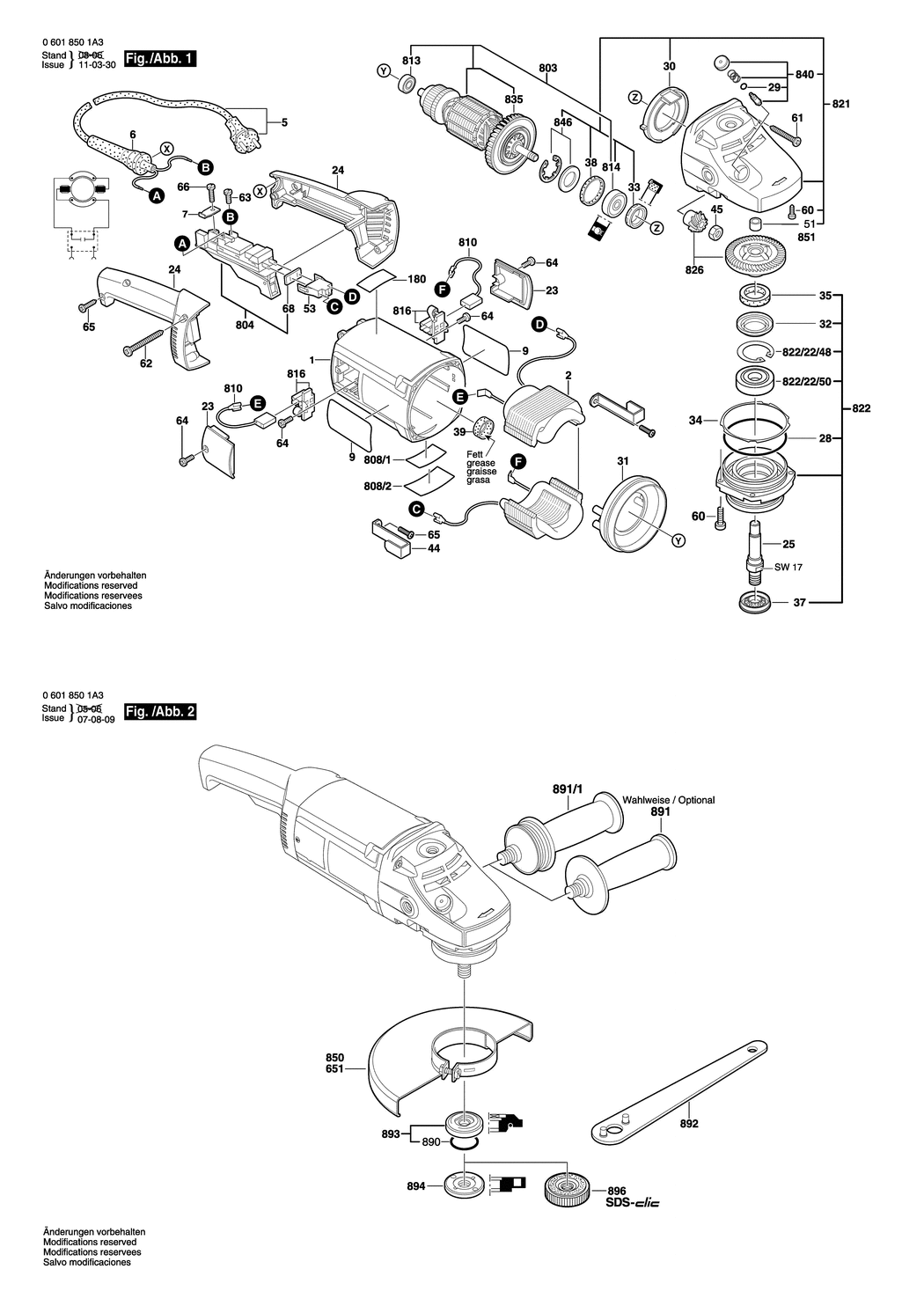 Bosch GWS 20-230 / 0601850193 / EU 230 Volt Spare Parts