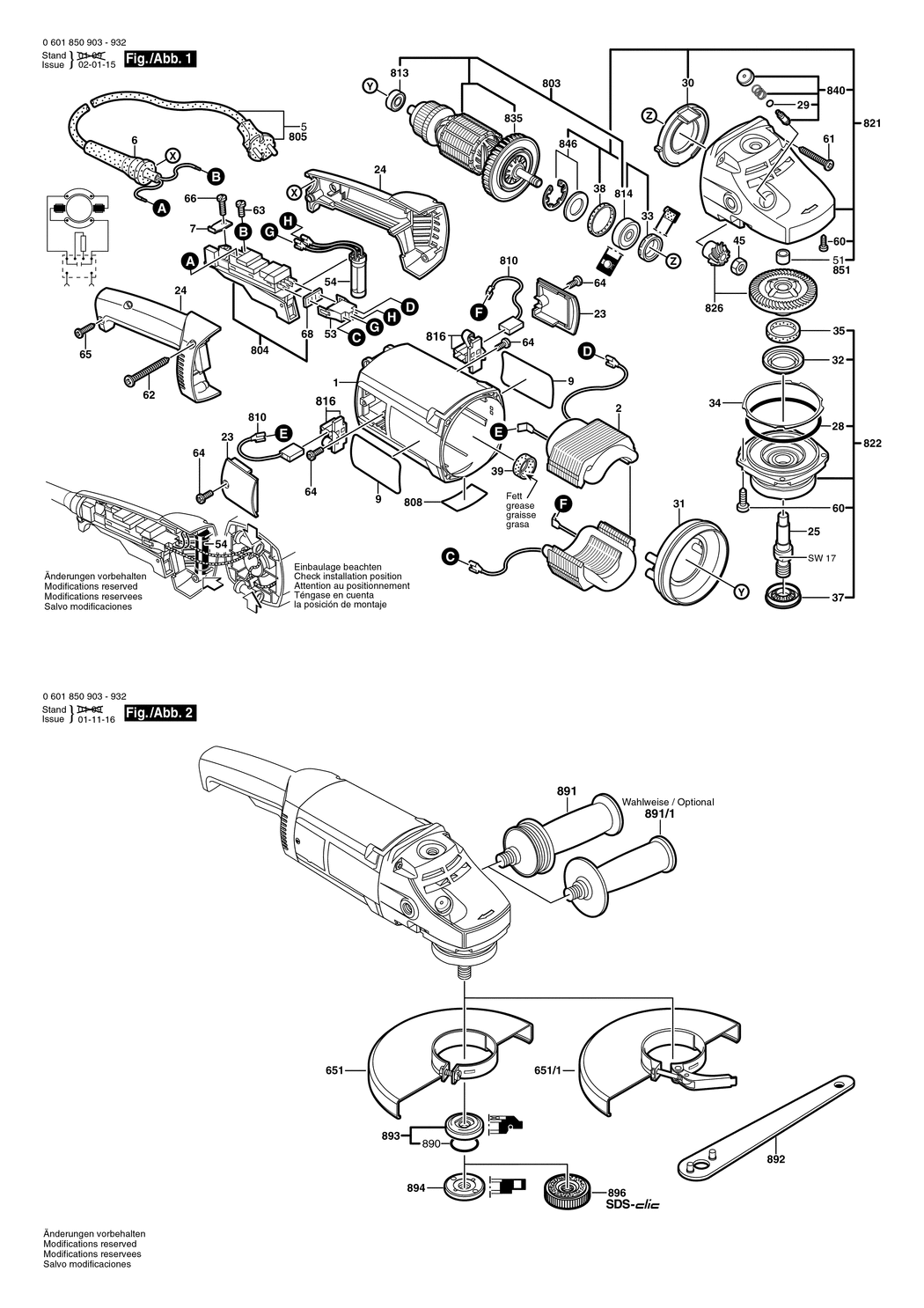 Bosch GWS 20-230 JH / 0601850903 / EU 230 Volt Spare Parts