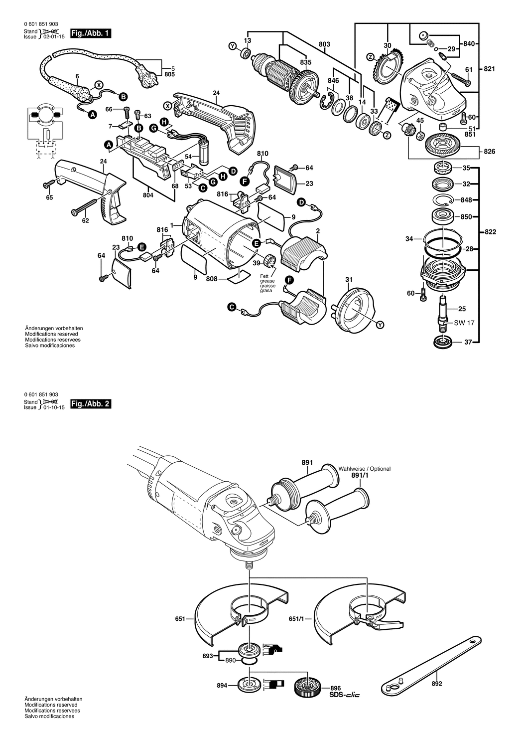 Bosch GWS 21-180 JH / 0601851913 / D 230 Volt Spare Parts