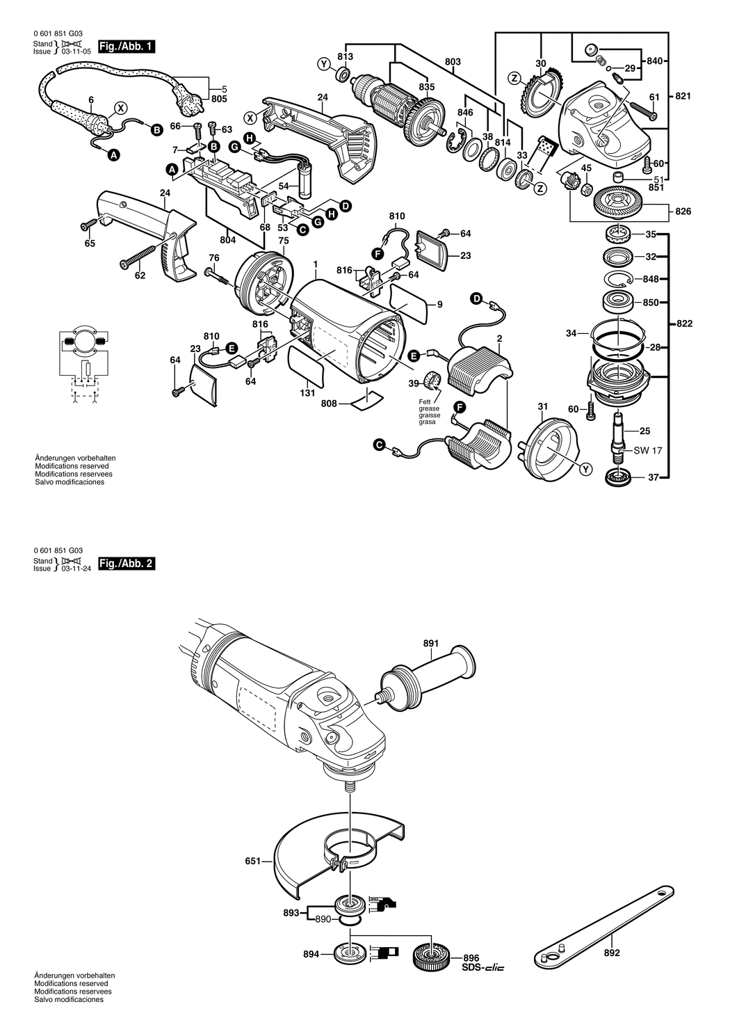 Bosch GWS 21-230 JHV / 0601852G32 / CH 230 Volt Spare Parts