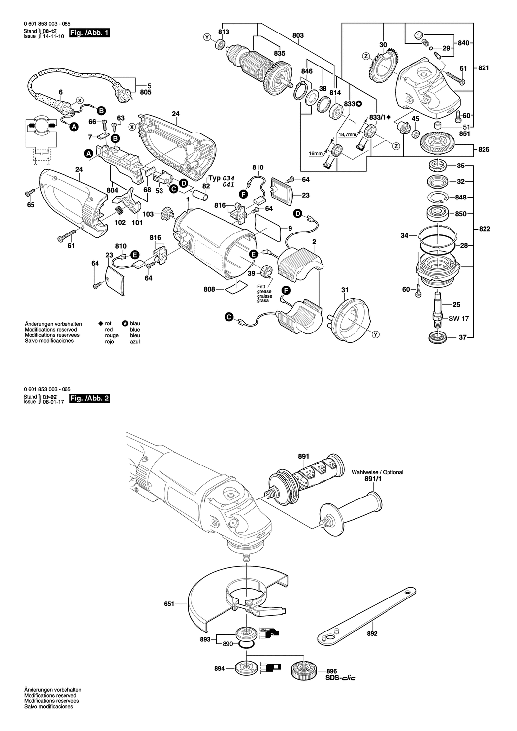 Bosch GWS 24-180 B / 0601853003 / EU 230 Volt Spare Parts