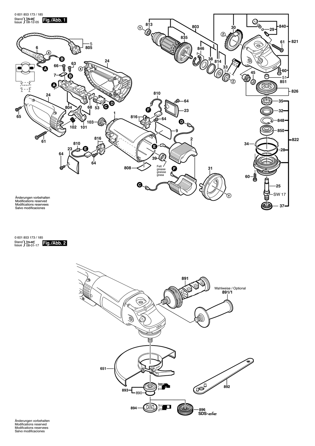 Bosch GWS 24-180 B / 0601853173 / D 230 Volt Spare Parts