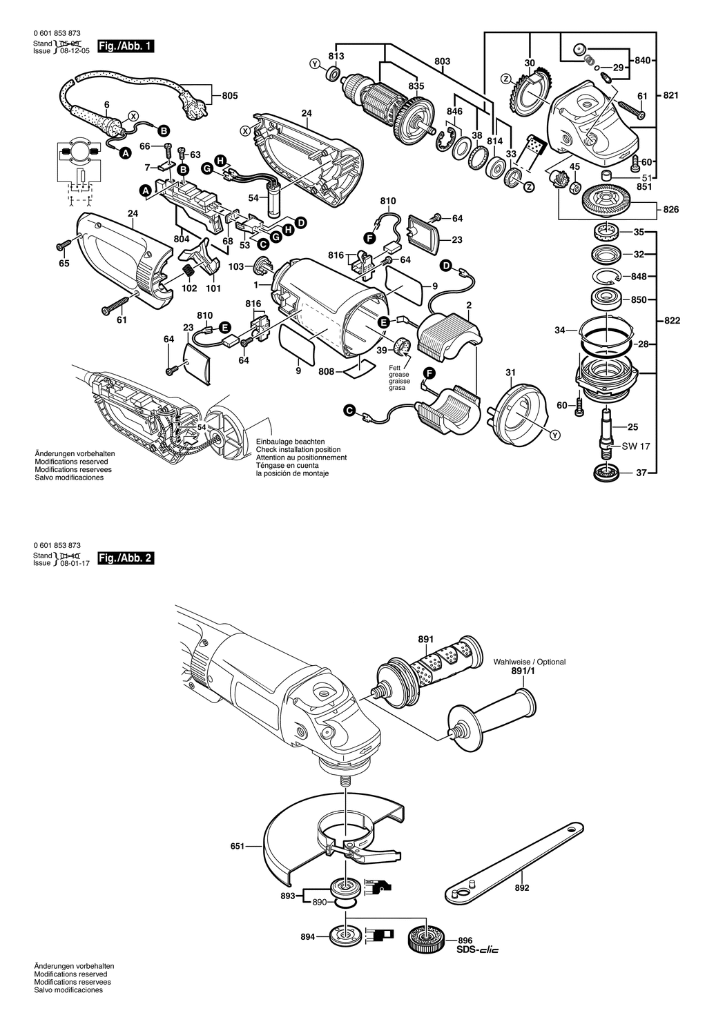 Bosch GWS 24-180 JB / 0601853873 / D 230 Volt Spare Parts