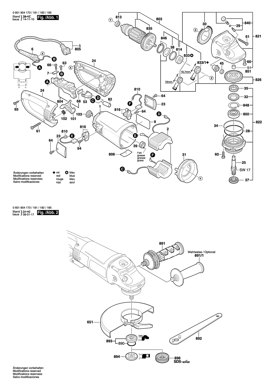 Bosch GWS 24-230 B / 0601854173 / D 230 Volt Spare Parts