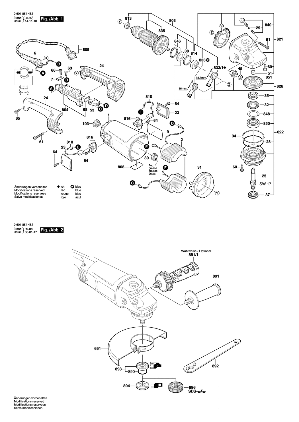 Bosch GWS 24-230 H / 0601854462 / F 230 Volt Spare Parts