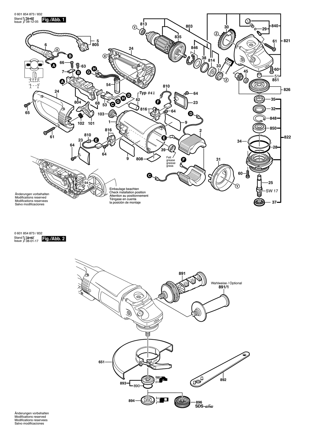 Bosch GWS 24-230 JB / 0601854832 / CH 230 Volt Spare Parts