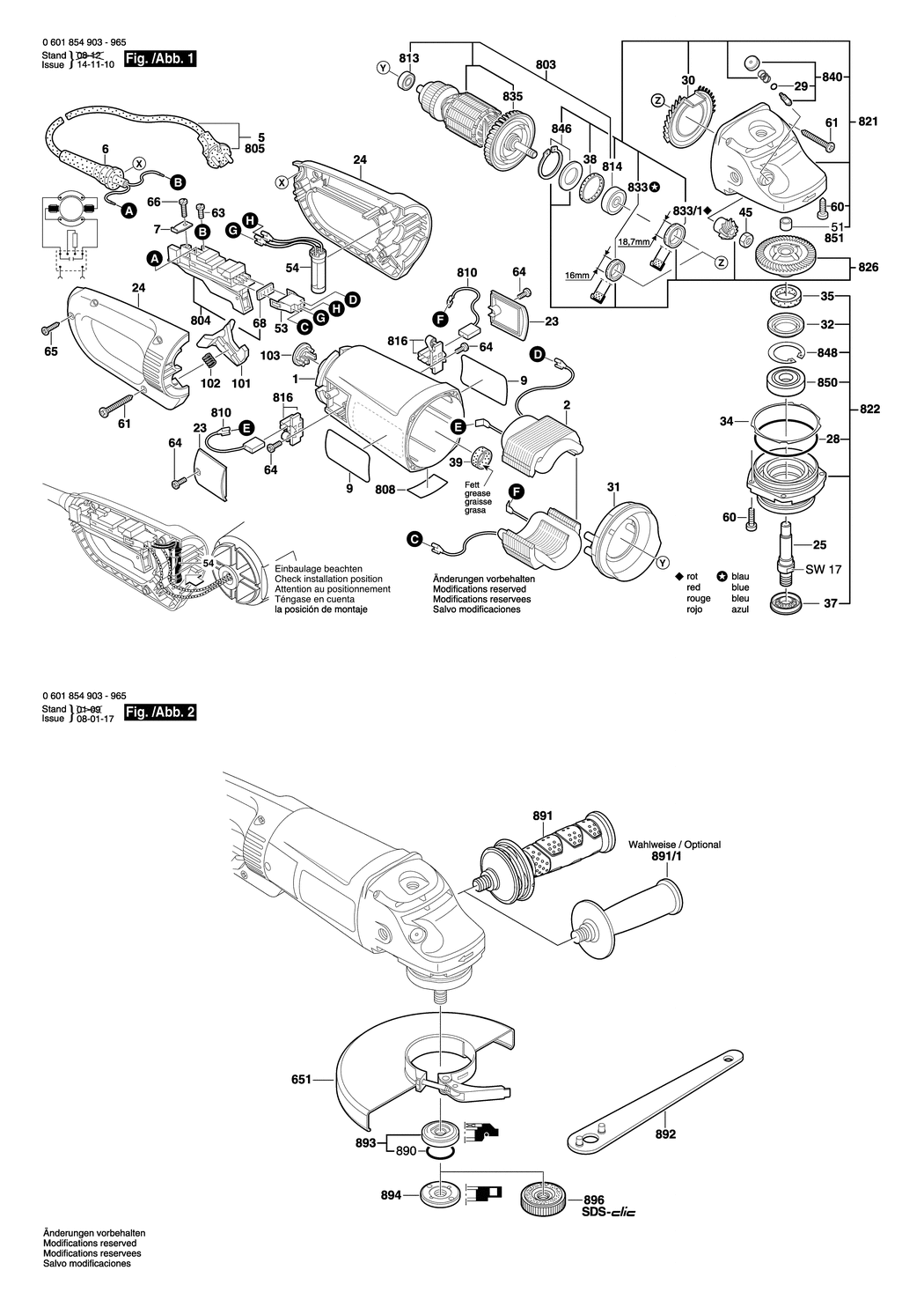 Bosch GWS 24-230 JB / 0601854932 / CH 230 Volt Spare Parts