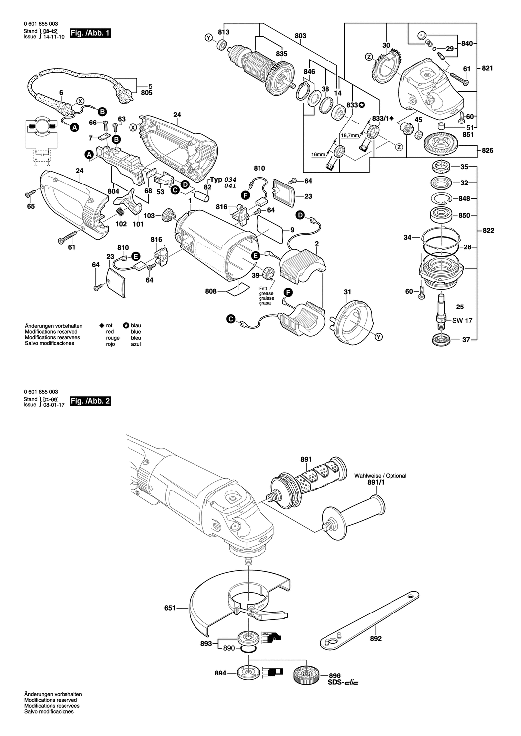 Bosch GWS 26-180 B / 0601855003 / EU 230 Volt Spare Parts