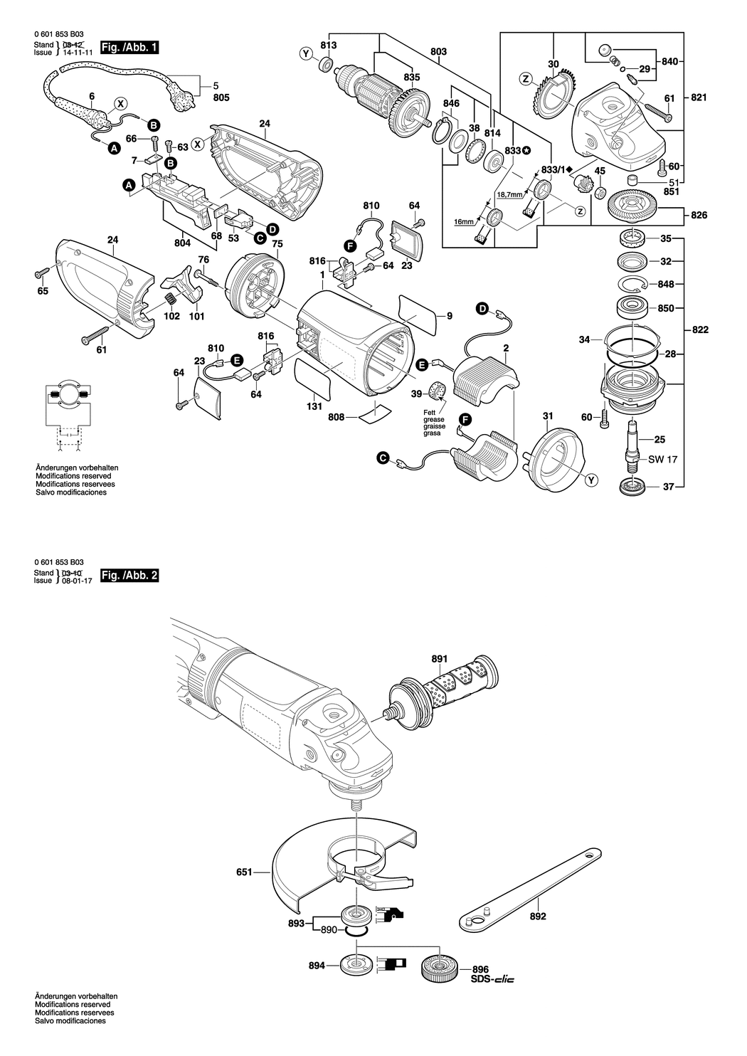 Bosch GWS 26-230 BV / 0601856B03 / EU 230 Volt Spare Parts