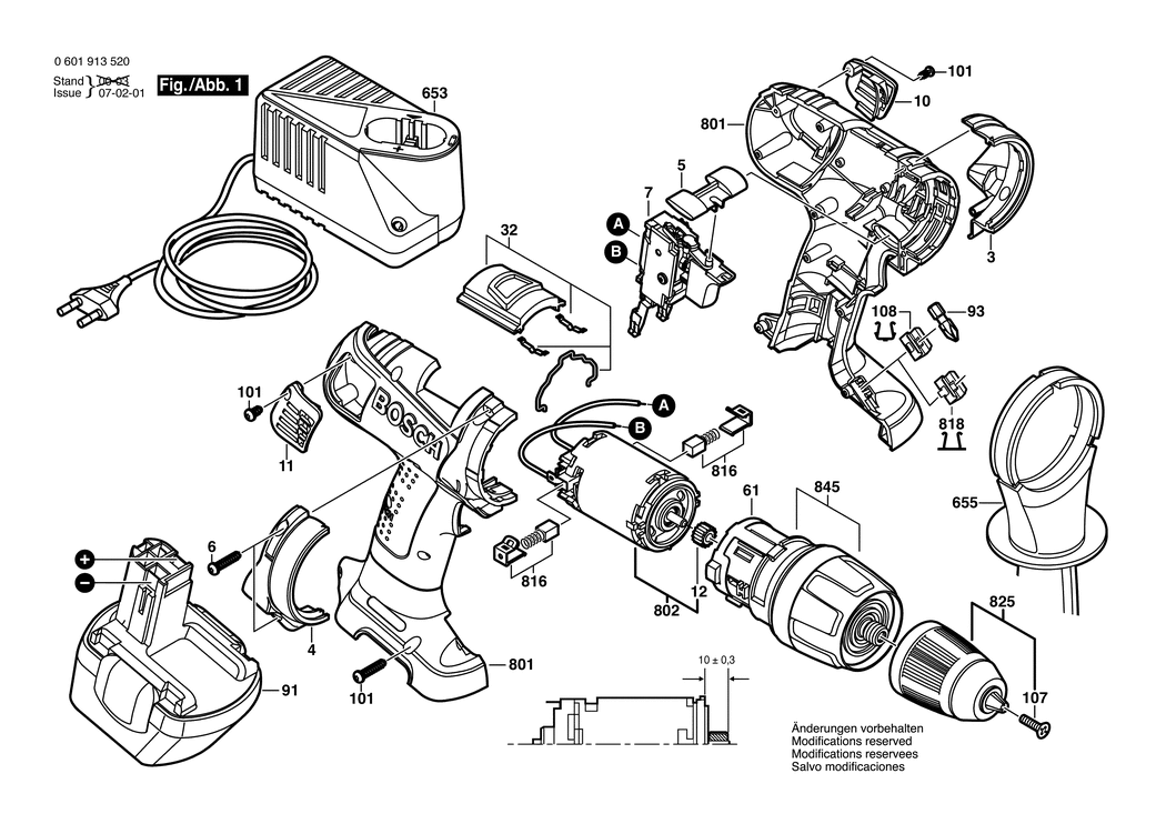 Bosch GSB 12 VE-2 / 0601913520 / EU 12 Volt Spare Parts