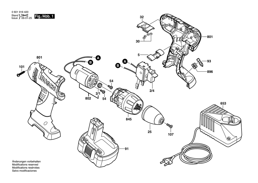 Bosch GSR 14.4 V / 0601916420 / EU 14.4 Volt Spare Parts