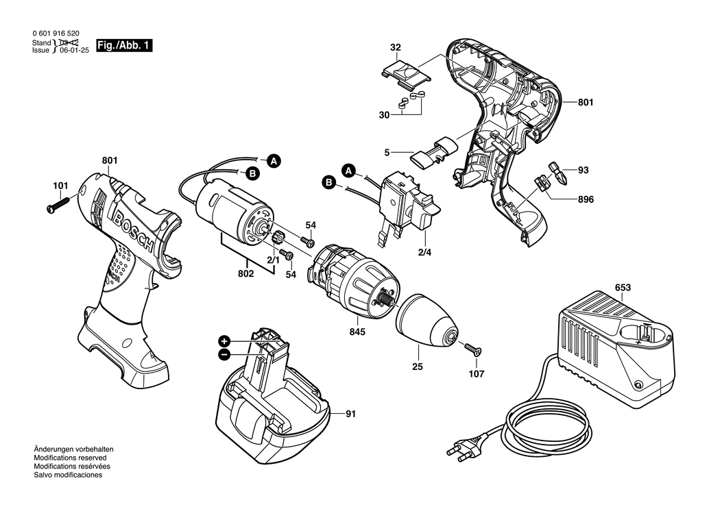 Bosch GSR 12 V / 0601916520 / EU 12 Volt Spare Parts