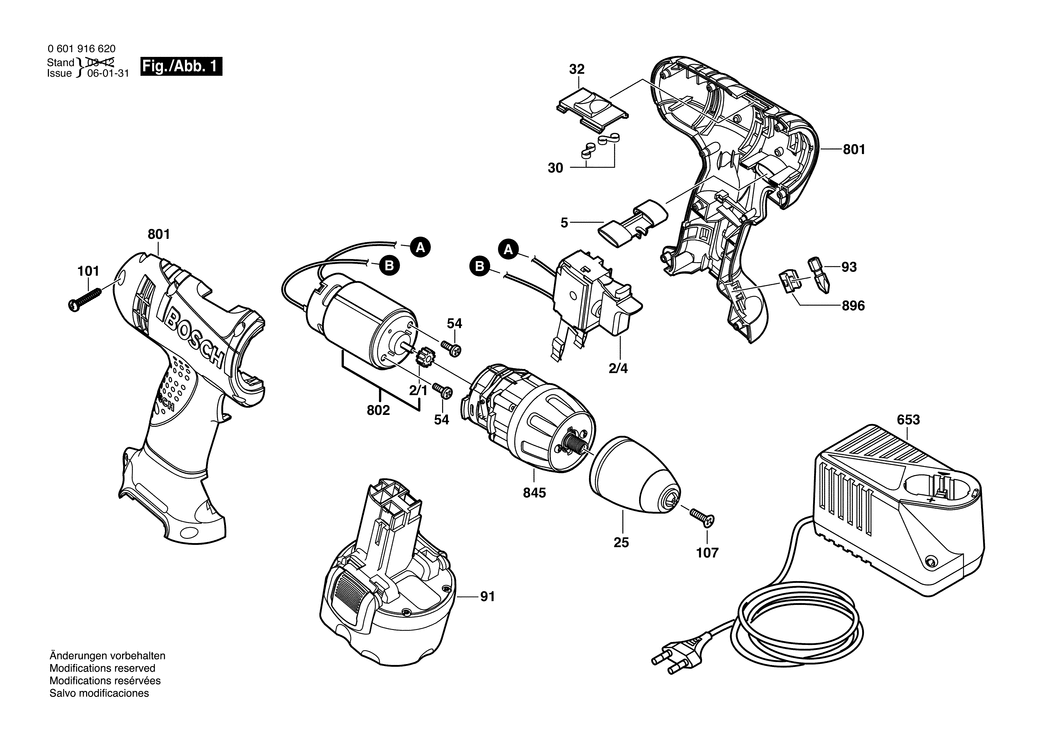 Bosch GSR 9.6 V / 0601916620 / EU 9.6 Volt Spare Parts