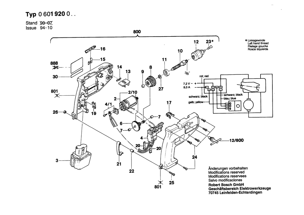 Bosch GBM 7.2 VRL / 0601920023 / EU 7.2 Volt Spare Parts