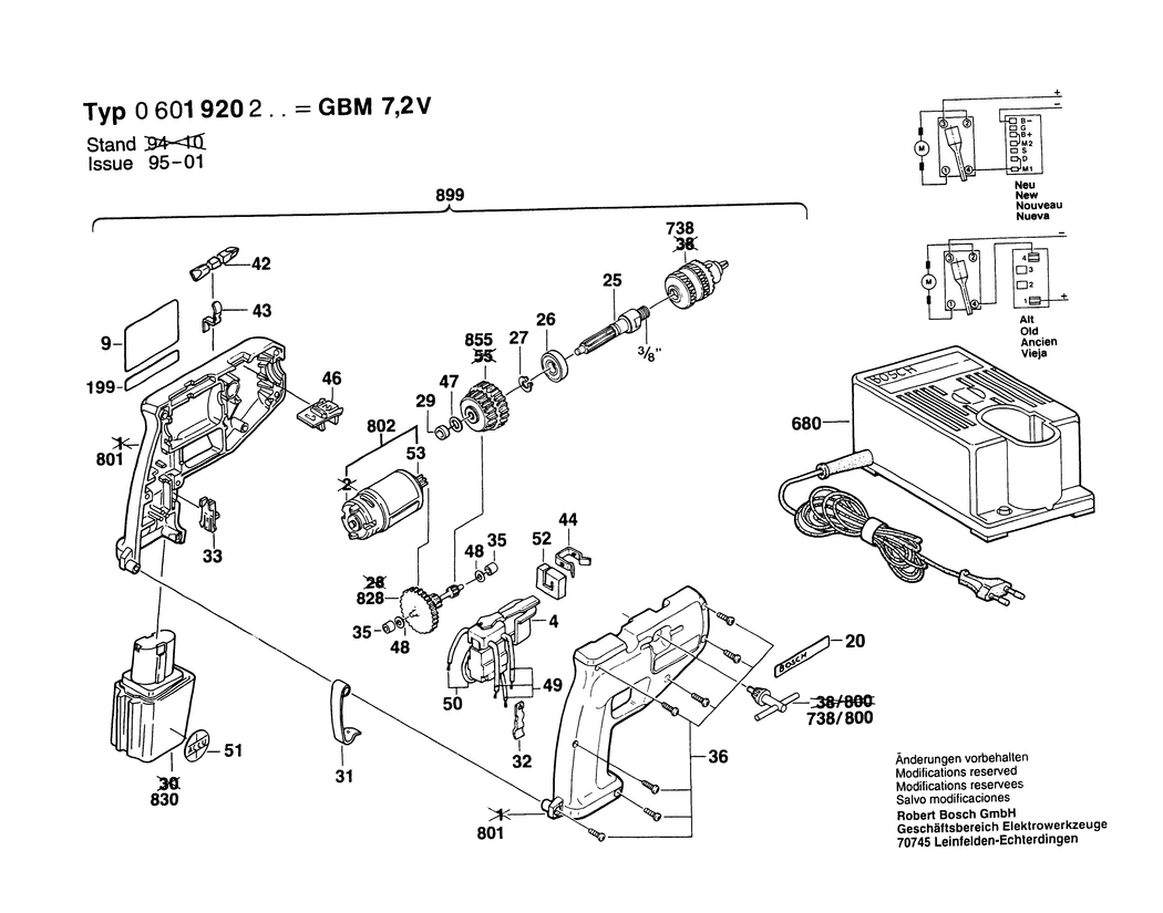 Bosch GBM 7.2 V / 0601920203 / EU 7.2 Volt Spare Parts