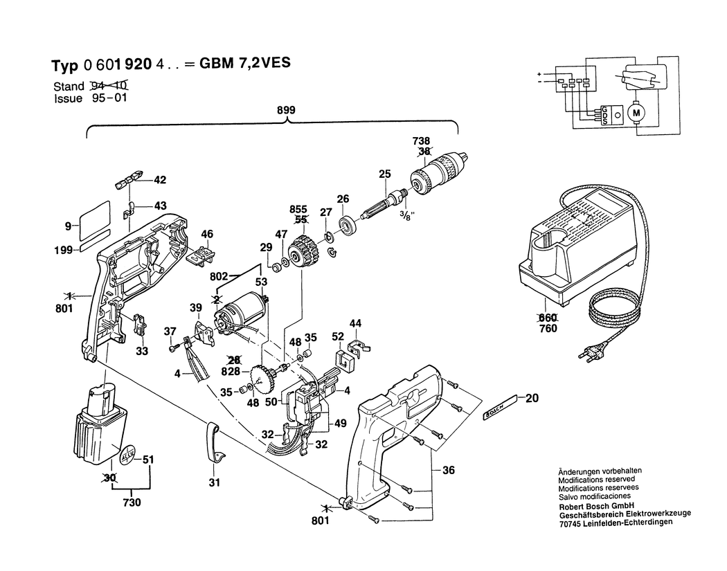 Bosch GBM 7.2 VES / 0601920403 / EU 7.2 Volt Spare Parts