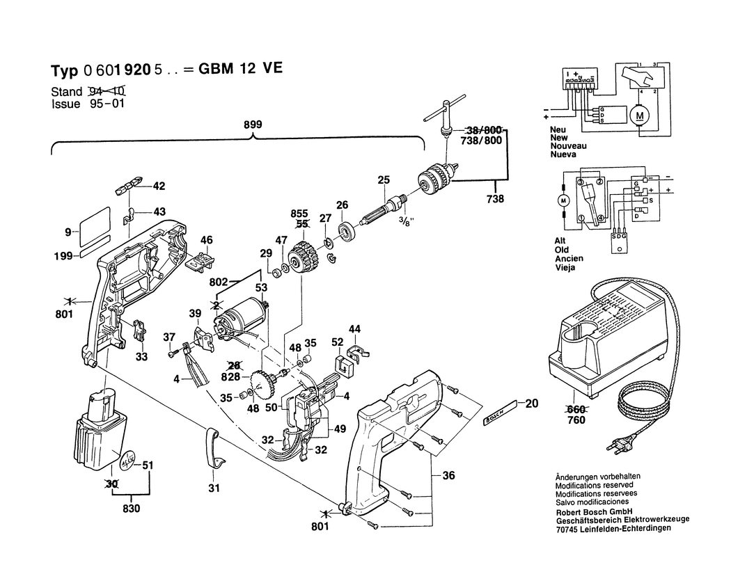 Bosch GBM 12 VE / 0601920503 / EU 12 Volt Spare Parts
