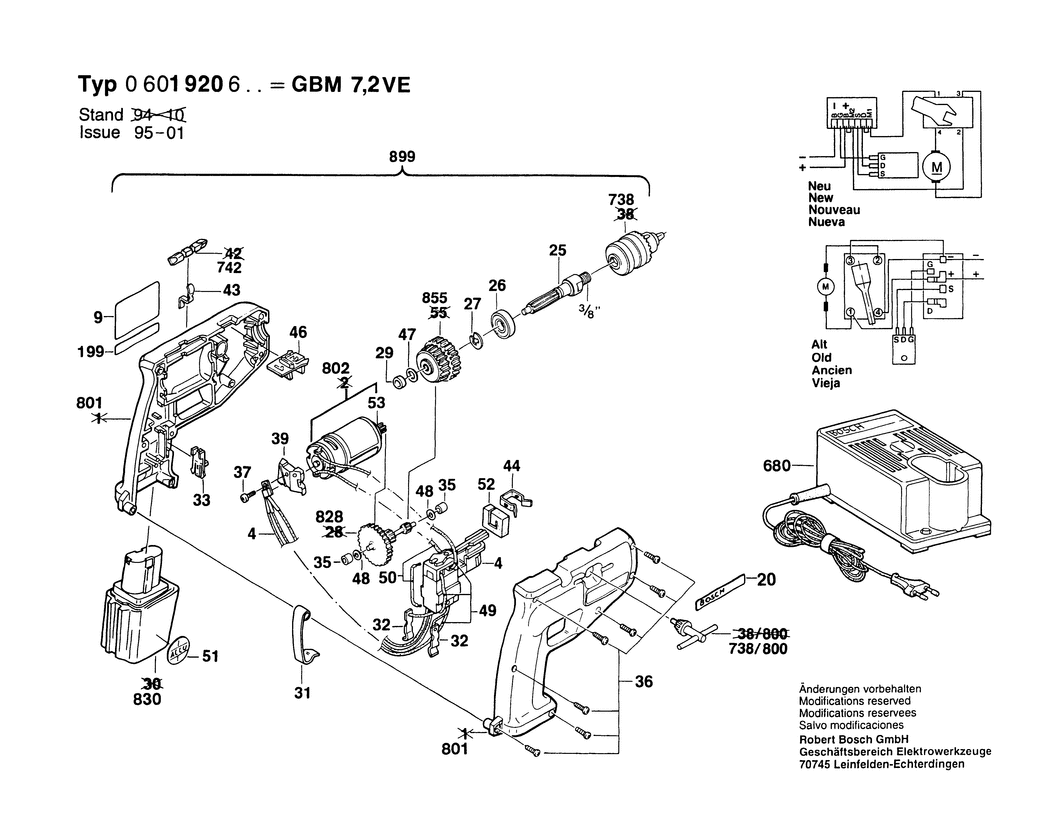 Bosch GBM 7.2 VE / 0601920603 / EU 7.2 Volt Spare Parts