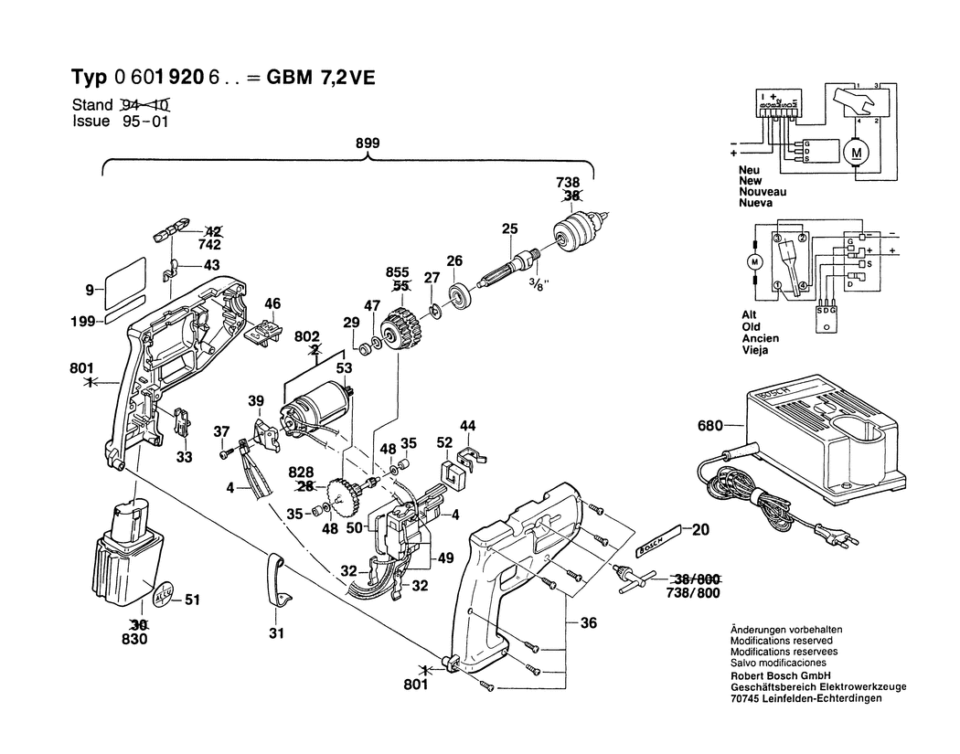 Bosch GBM 7.2 VE / 0601920642 / GB 7.2 Volt Spare Parts