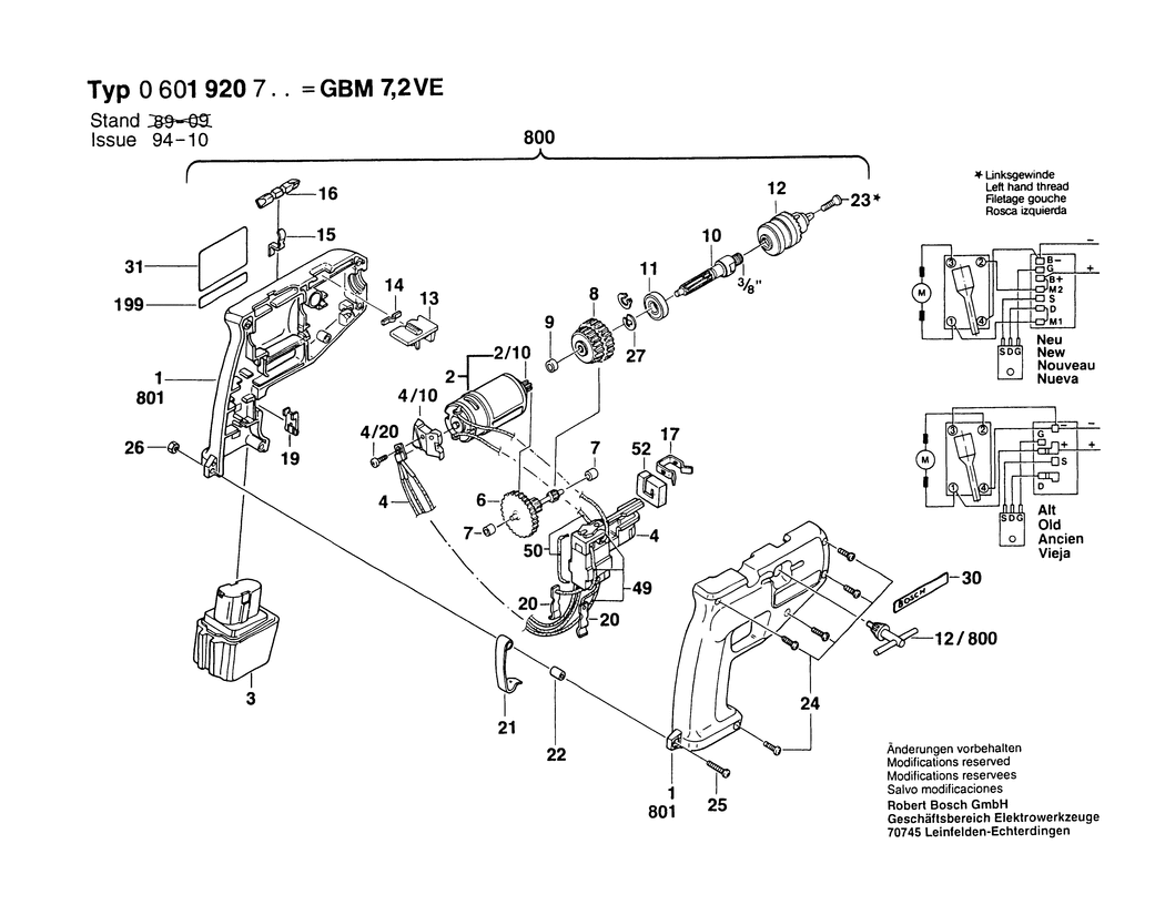 Bosch GBM 7.2 VE / 0601920703 / EU 7.2 Volt Spare Parts