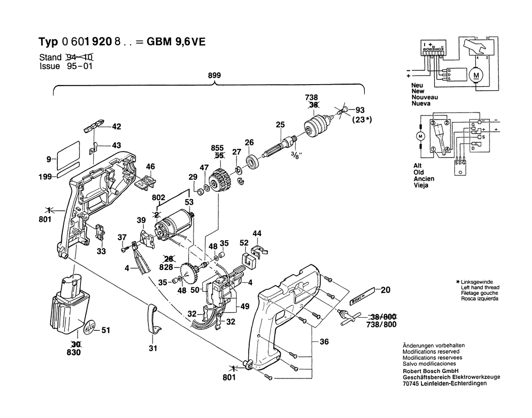 Bosch GBM 9.6 VE / 0601920803 / EU 9.6 Volt Spare Parts