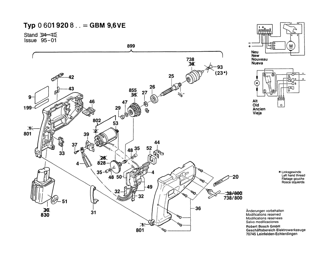 Bosch GBM 9.6 VE / 0601920827 / EU 9.6 Volt Spare Parts