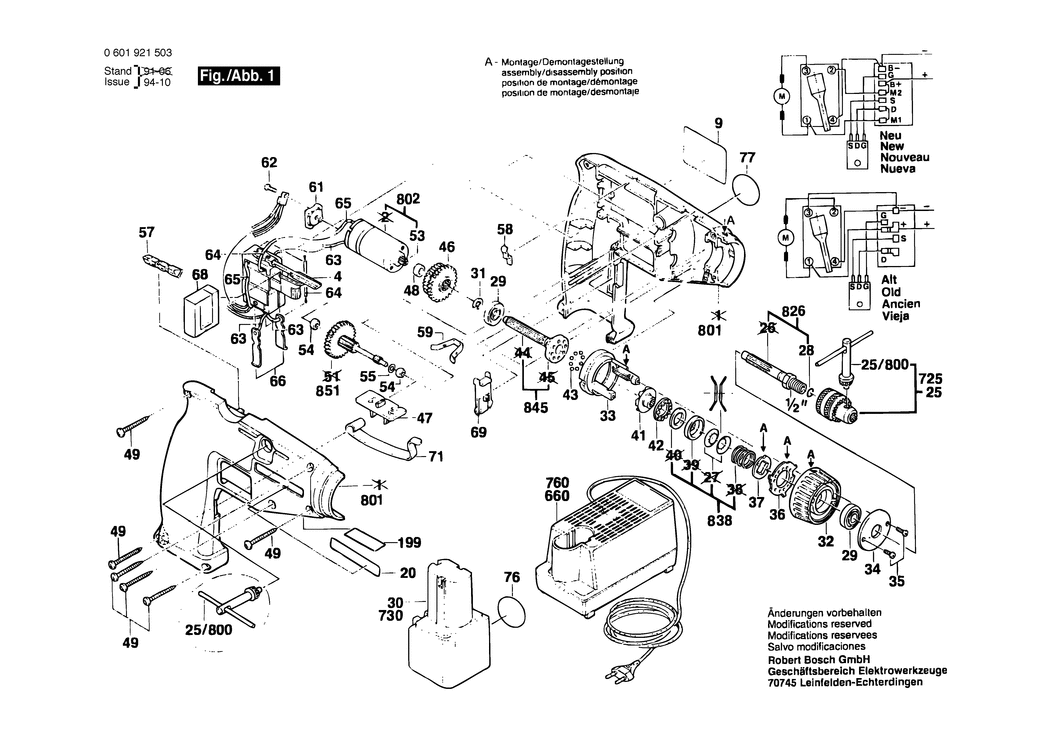 Bosch GSR 12 VES / 0601921503 / EU 12 Volt Spare Parts