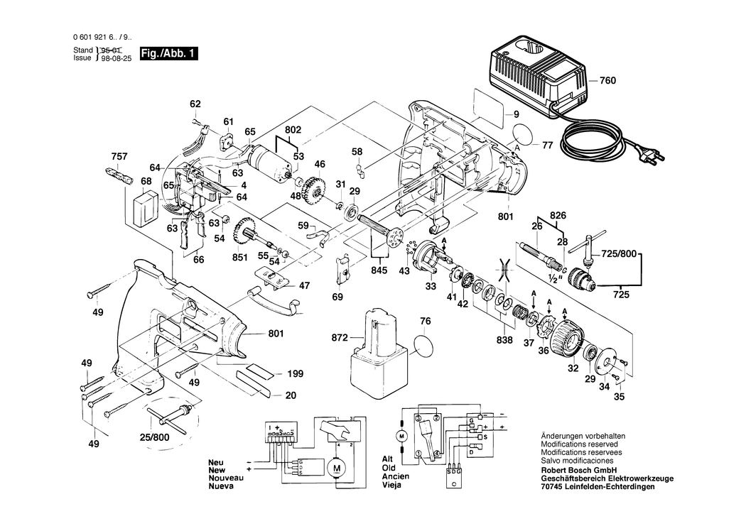 Bosch GSR 7.2 VE / 0601921623 / EU 7.2 Volt Spare Parts