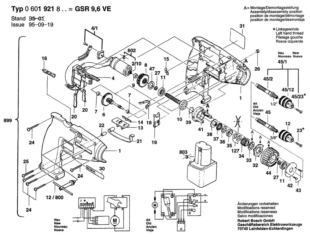 Bosch GSR 9.6 VE / 0601921803 / EU 9.6 Volt Spare Parts