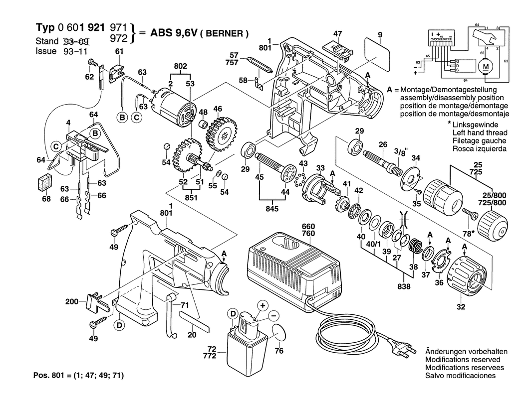 Bosch ABS 9.6 V-SET / 0601921971 / EU 9.6 Volt Spare Parts