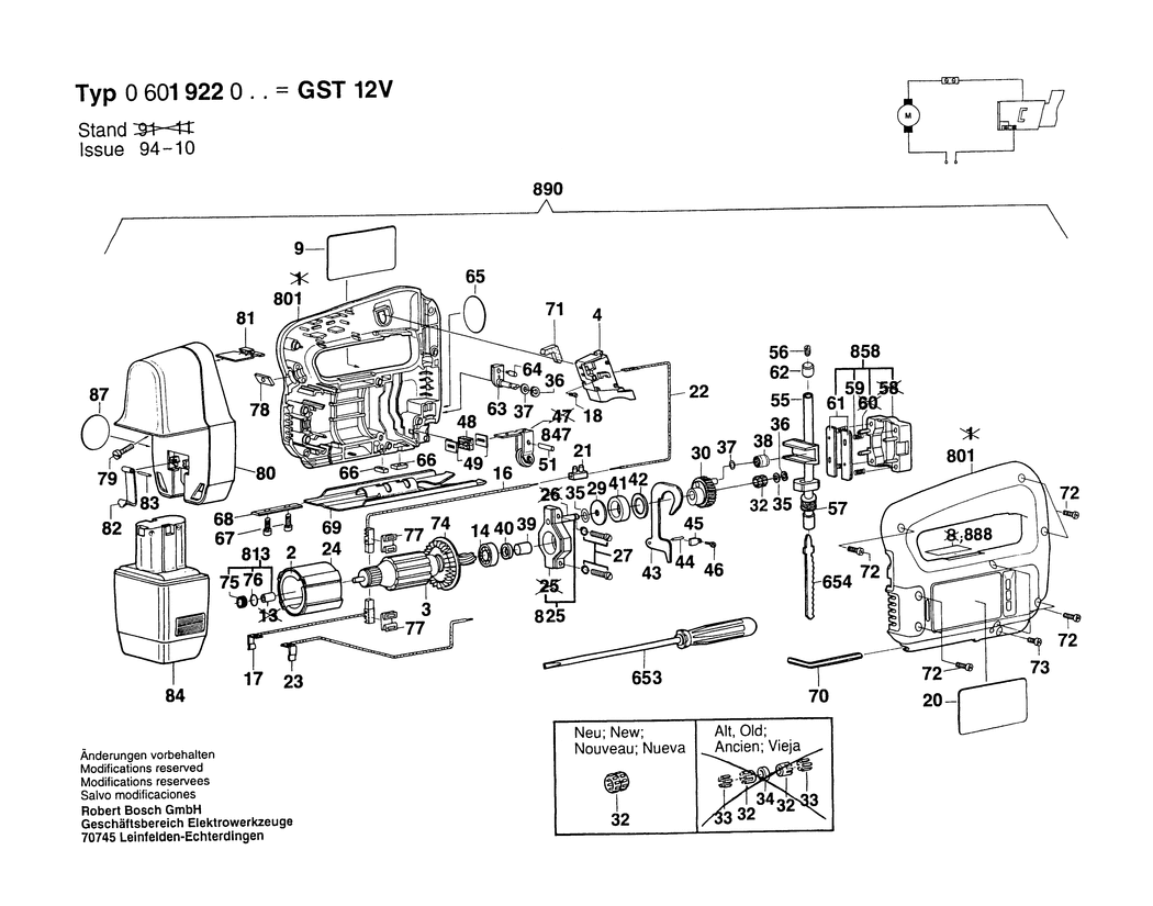 Bosch GST 12 V / 0601922003 / EU 12 Volt Spare Parts