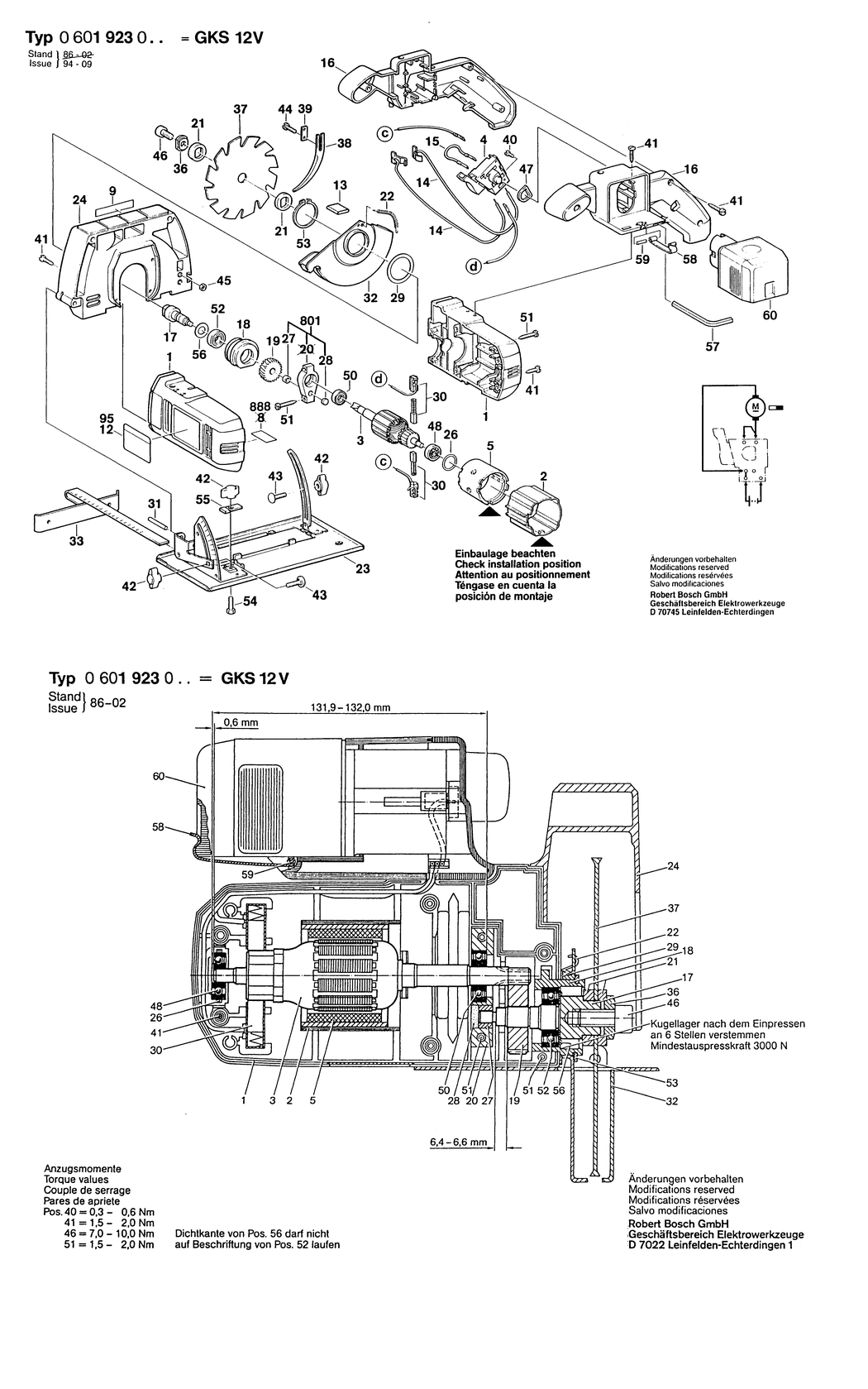 Bosch GKS 12 V / 0601923003 / EU 12 Volt Spare Parts