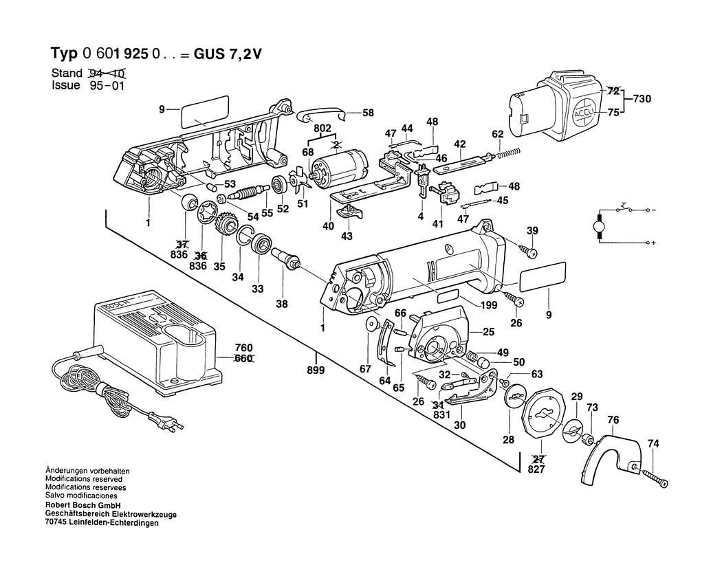 Bosch GUS 7.2 V / 0601925003 / EU 7.2 Volt Spare Parts