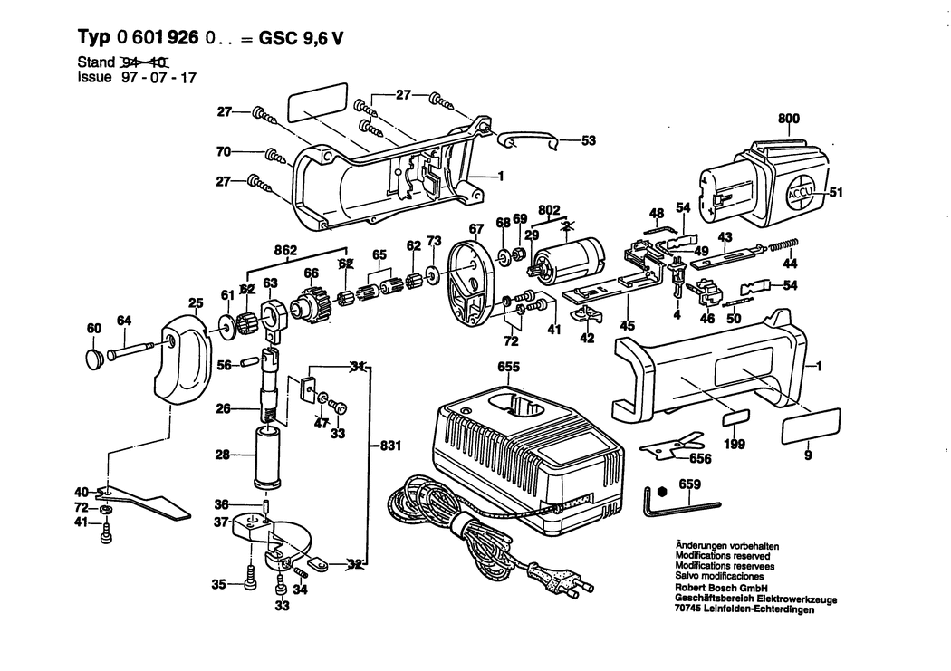 Bosch GSC 9.6 V / 0601926003 / EU 9.6 Volt Spare Parts