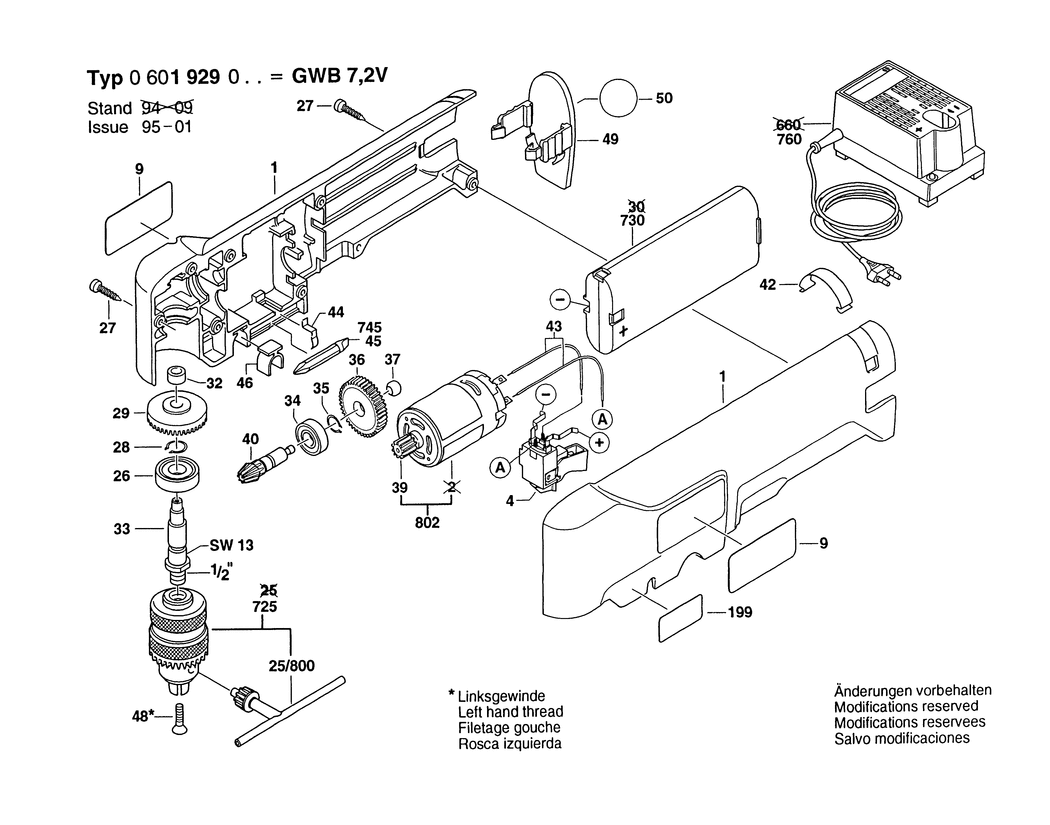 Bosch GWB 7.2 V / 0601929023 / EU 7.2 Volt Spare Parts