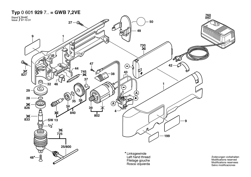 Bosch GWB 7.2 VE / 0601929703 / EU 7.2 Volt Spare Parts