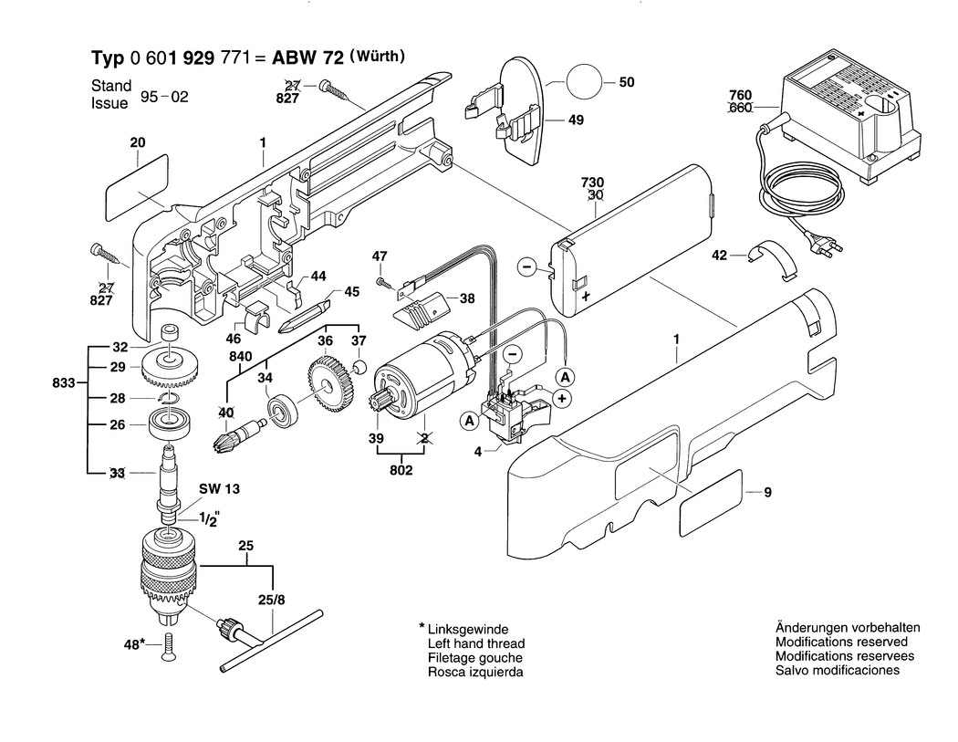 Bosch AWB 72 / 0601929771 / EU 7.2 Volt Spare Parts