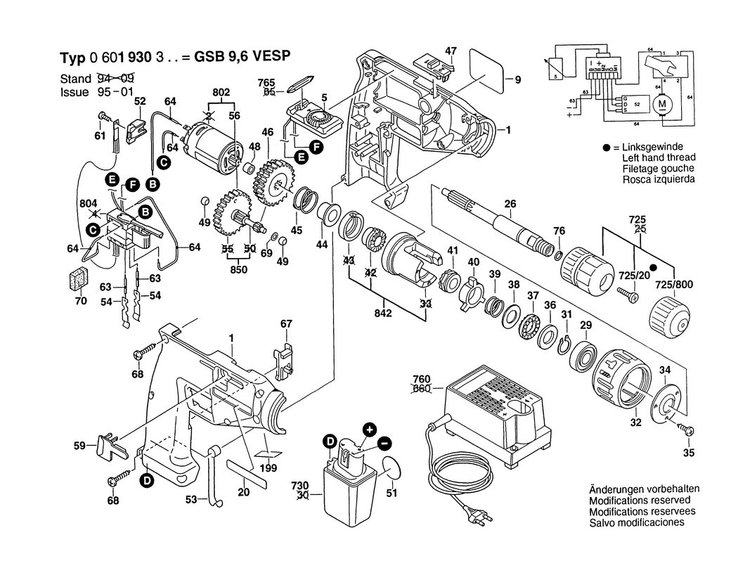 Bosch GSB 9.6 VESP / 0601930303 / EU 9.6 Volt Spare Parts