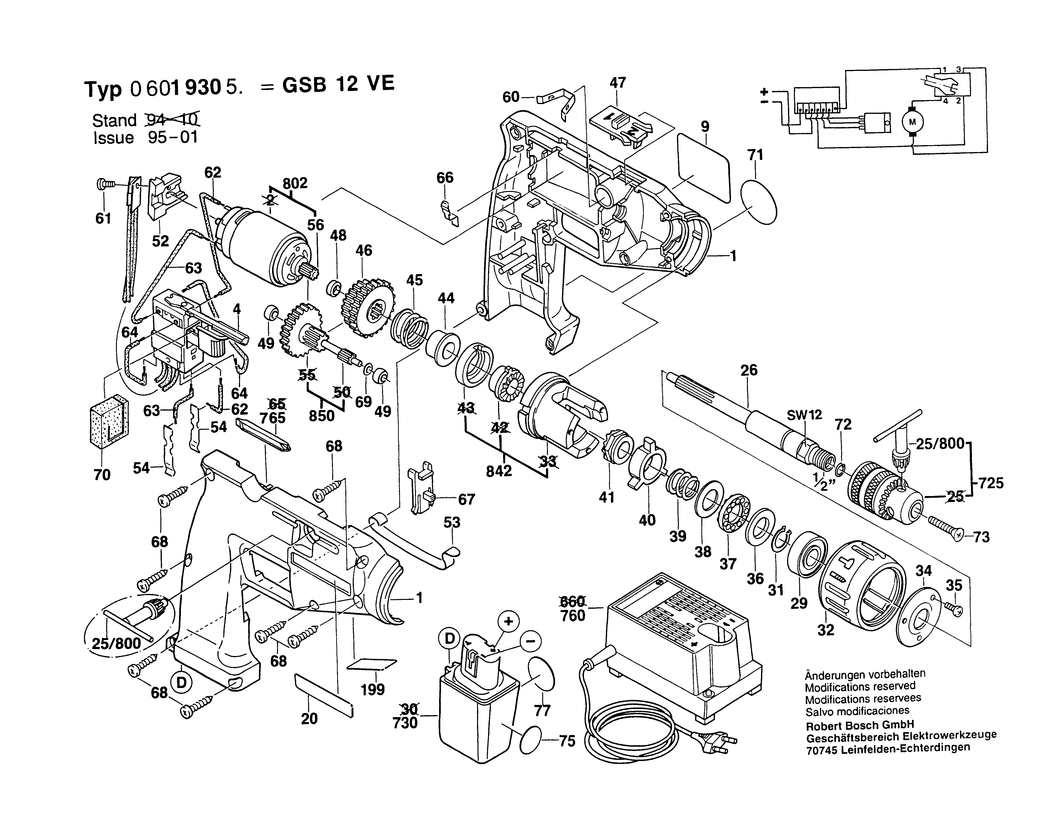 Bosch GSB 12 VE / 0601930503 / EU 12 Volt Spare Parts