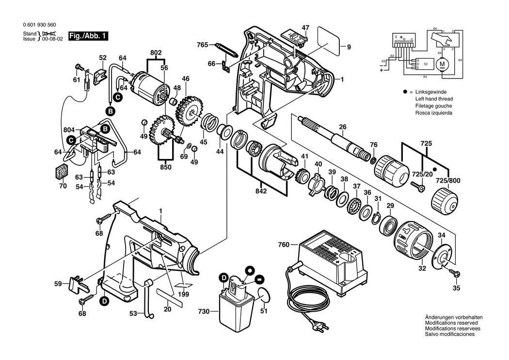 Bosch GSB 12 VES / 0601930560 / EU 12 Volt Spare Parts