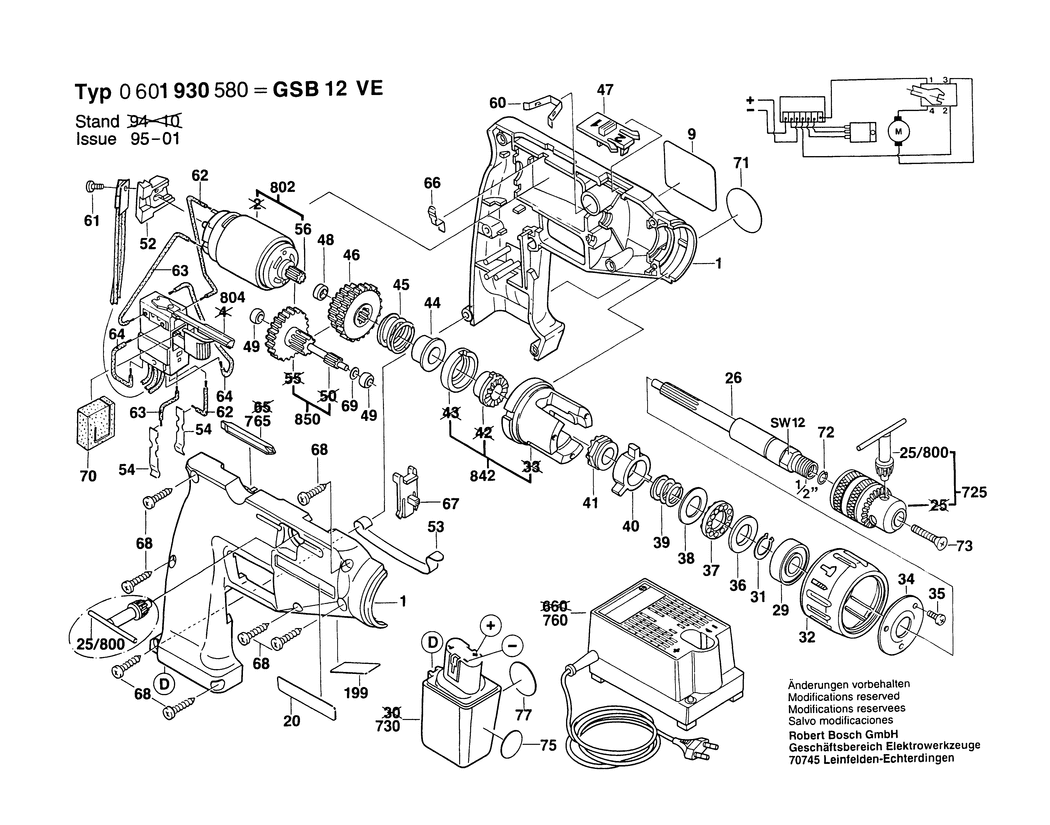 Bosch GSB 12 VE / 0601930580 / EU 12 Volt Spare Parts