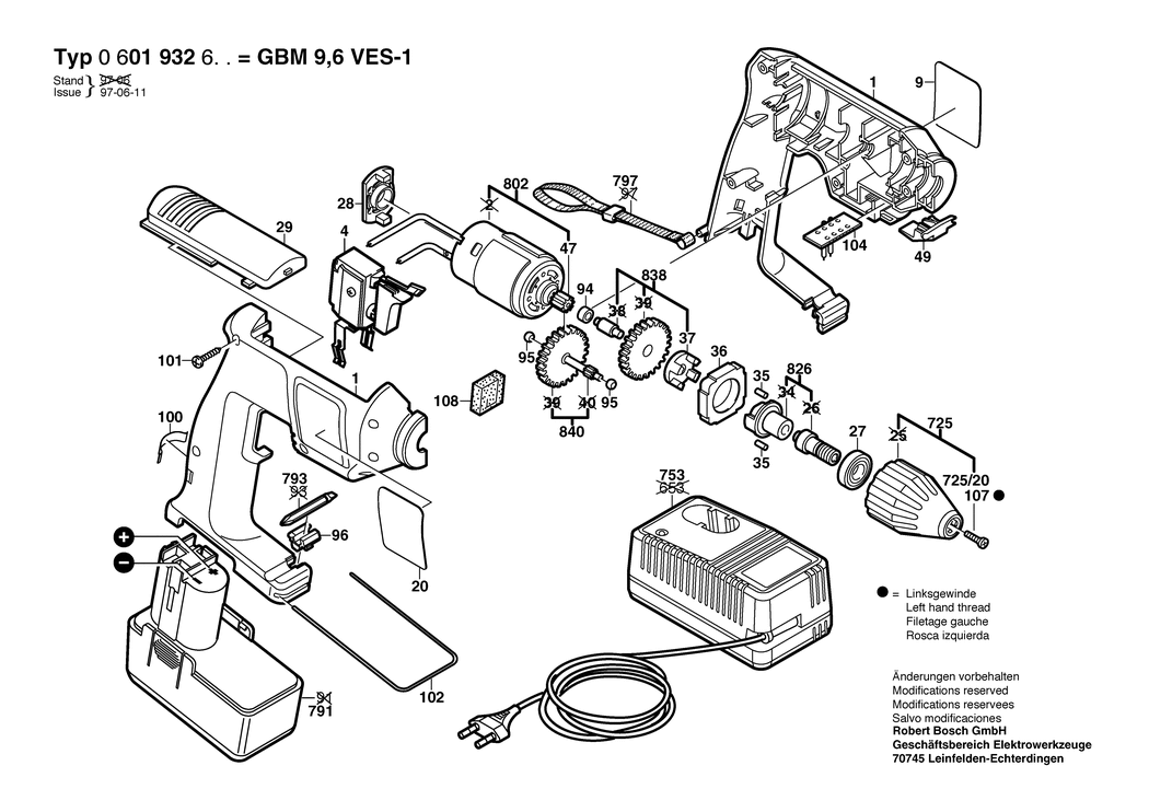 Bosch GBM 9.6 VES-1 / 0601932603 / EU 9.6 Volt Spare Parts