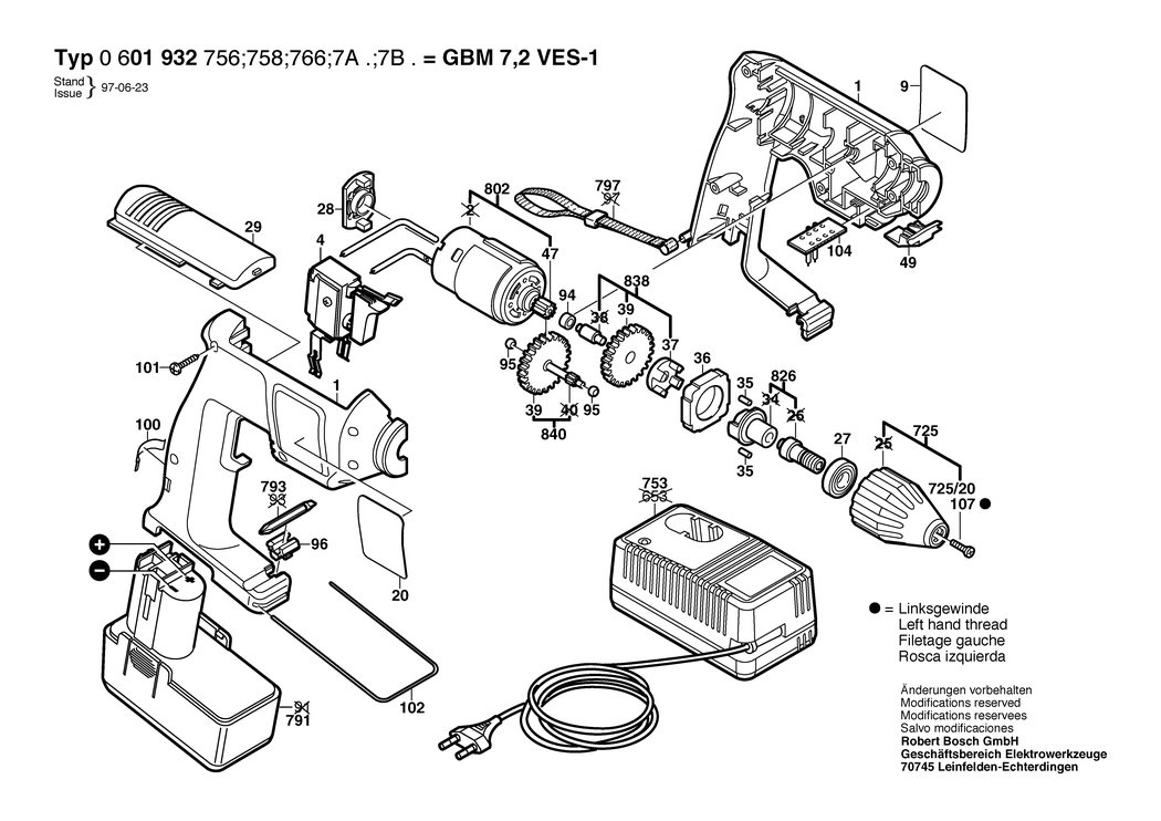 Bosch GBM 7.2 VES-1 / 0601932756 / F 7.2 Volt Spare Parts