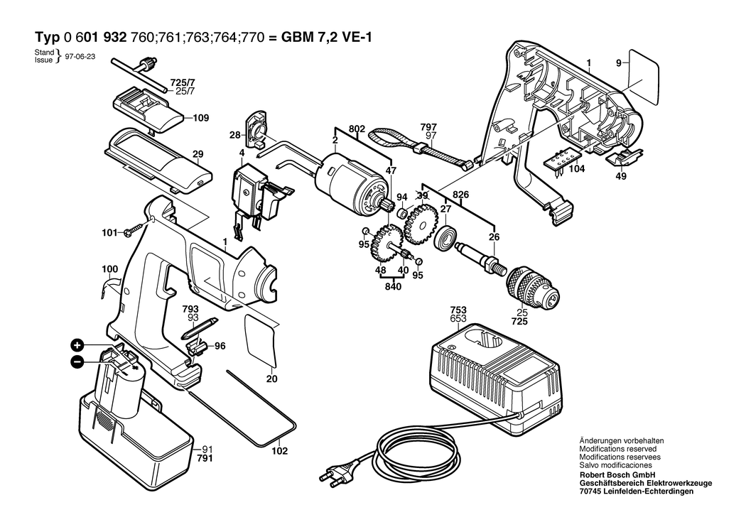 Bosch GBM 7.2 VE-1 / 0601932760 / EU 7.2 Volt Spare Parts